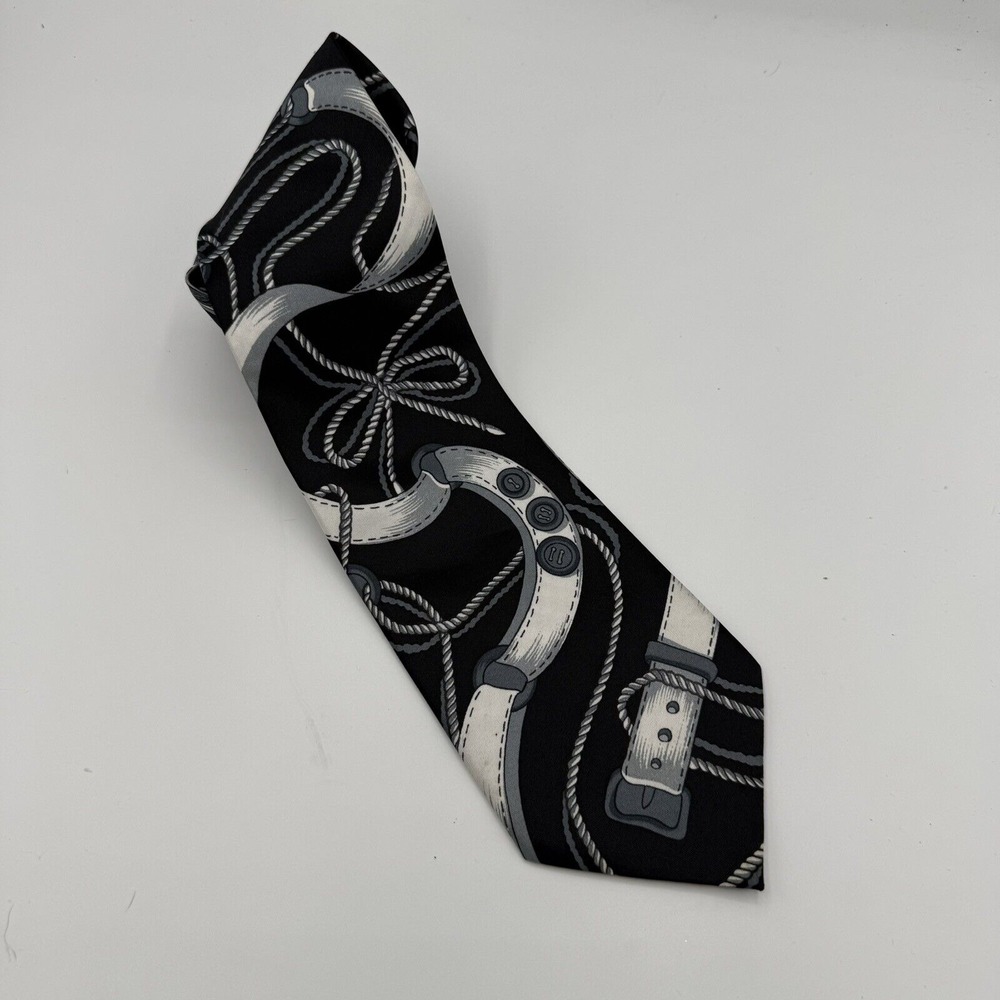 Vintage Tie Men's Silk Mercedes High Fashion Black Equestrian Horsebit Luxury